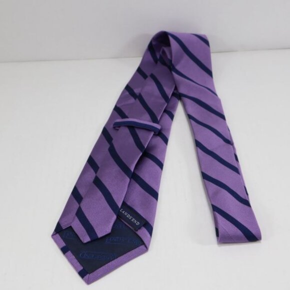 Lands End Mens Necktie Silk Stripe Repp Classic Business Purple Blue - Picture 5 of 8